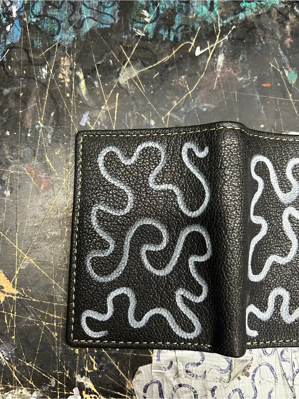 Timberland Black Wallet with White Abstract Stitching